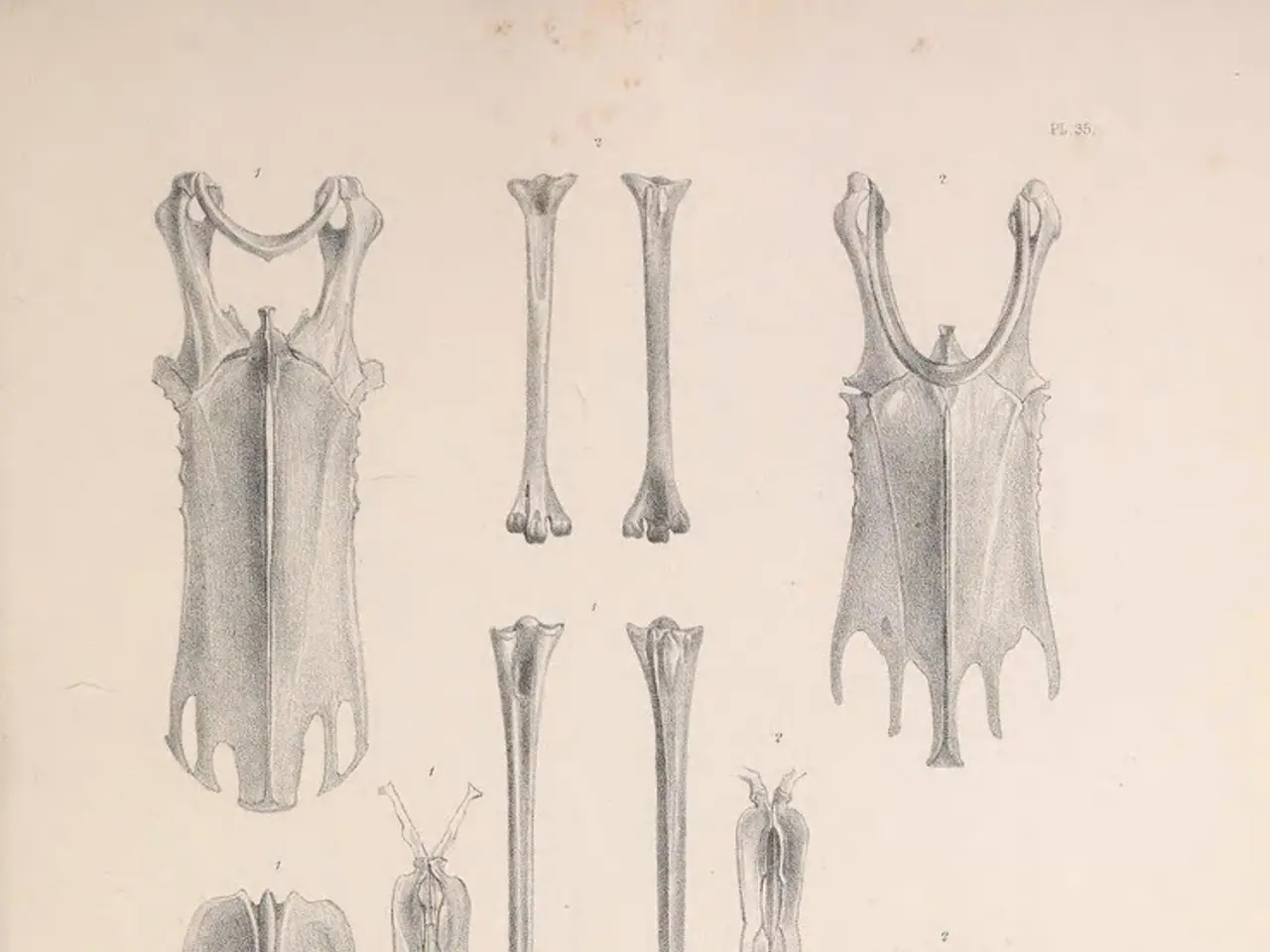 In this picture we can see bones, skeletons and some text.